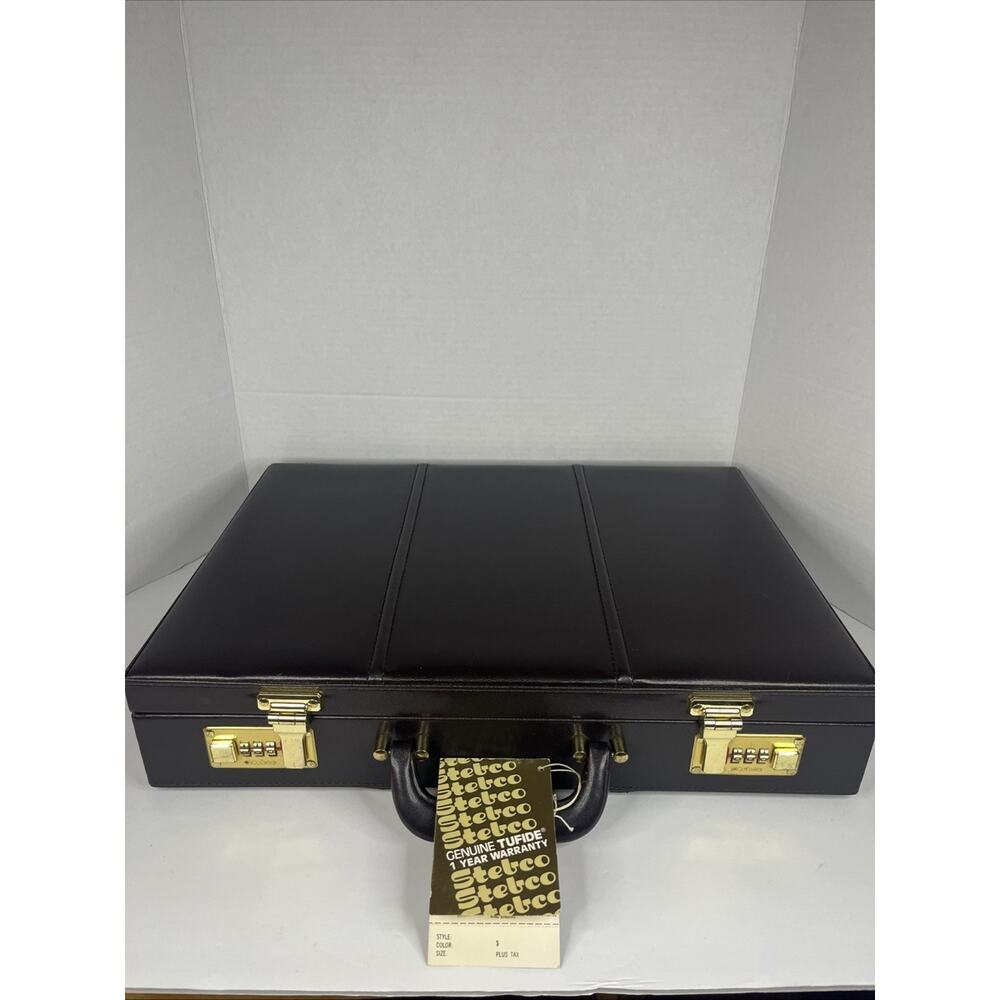 Stebco Combination Espresso Brown Genuine Leather Briefcase Vintage With Papers